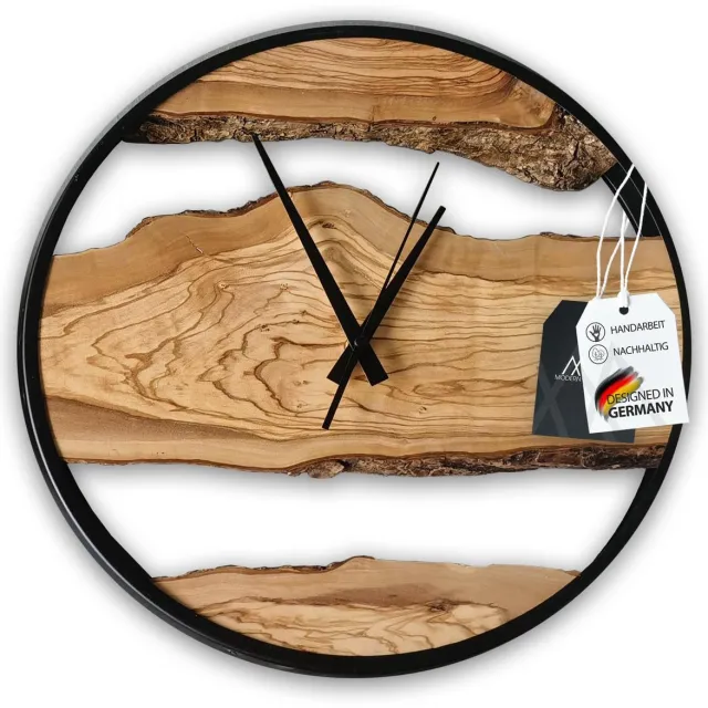 MODERNMOMENTS ® Wandklok hout zonder tikkende geluiden handgemaakte rustieke olijfhouten wandklokken moderne boomrand houten klok woonkamerklok wandklok massief hout natuurlijk hout klok decoratie