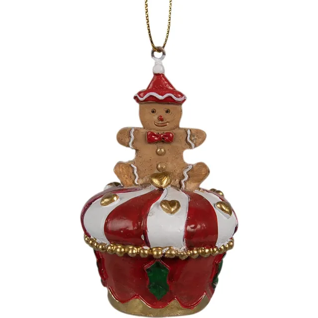 Clayre & Eef Kersthanger Gingerbread man Ø 5x8 cm Rood Polyresin
