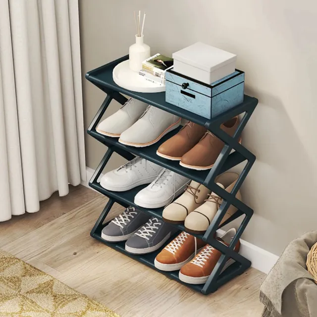 Oemmn 42*18,5*49,5 cm schoenenrek met 4 lagen, vrijstaand schoenenrek, schoenenrek voor de hal, vastgemaakt X-vormig frame van stalen buizen, schoenenrek voor de woonkamer - opbergrek voor thuis zwart