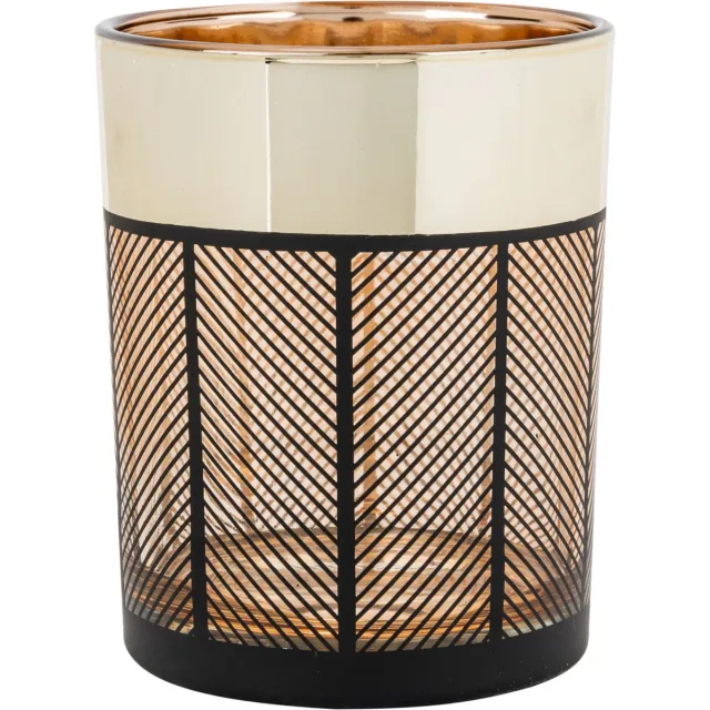 Cosy @ Home Glazen theelichthouder / waxinelichthouder zwart/goud rond 13 cm - Kaarsenhouder van glas Goud/Zwart
