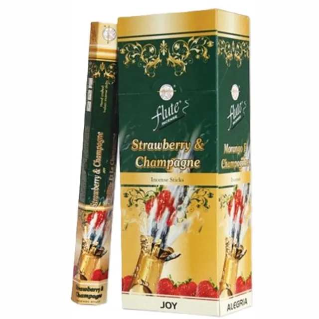 Flute wierook - strawberry and champagne - aardbei - champagne - india wierookstokje - doos 6 pakjes strawberry & chamapgne