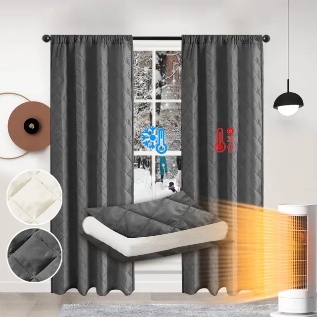 MUPOO Isolerende Thermische Gordijnen Kant en Klaar 280gsm met Plooiband-Verduisterend 60%-6-in-1 Ophanging-Gewatteerde Zware Stof-Tegen Tocht&Hitte-Privacy&Geluidsdempend-Voor Raam,Deur&Woonkamer-Grijs-140x260cm-2 Stuks grijs-2 stucks
