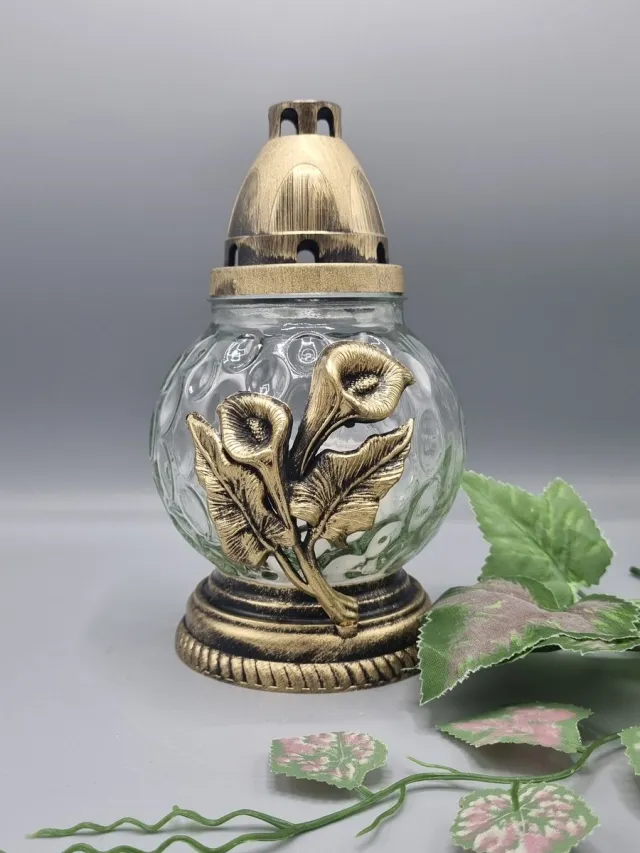 Lubema Herdenkingslicht - Calla - Goud - Bol - Grafkaars - Graflicht - Graflantaarn - Windlicht