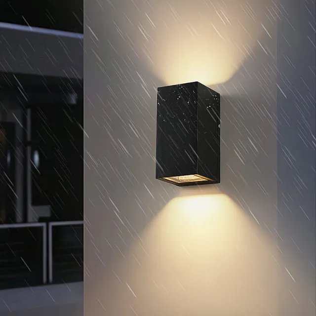 Vintag Wandlamp - Vierkant - Up & Down - Aluminium - 2x GU10 - Zwart - Binnen en buiten
