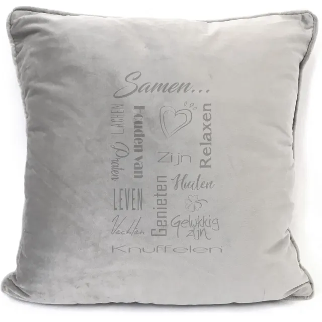 SandD-art Grijs sierkussen Velours - 45x45cm - Met Tekst: Samen. Cadeau-bruiloft-trouwdag-samenwonen.