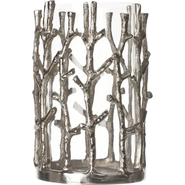 Cosy & Trendy Windlicht Glas Aluminium Zilver - 12.5 cm x 12.5 cm x 20 cm
