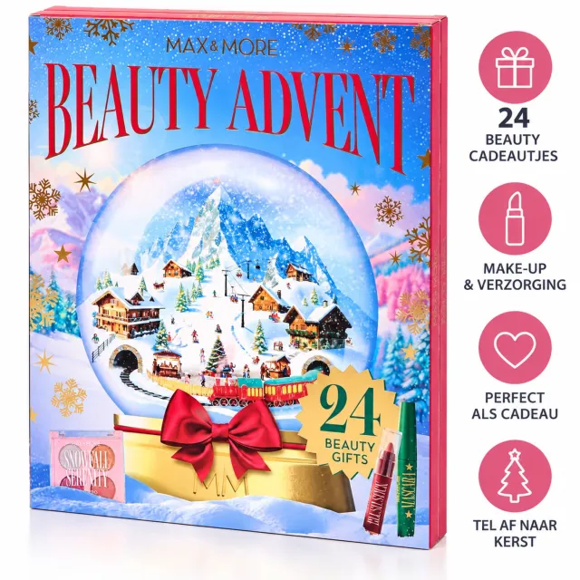 Max & More Beauty Adventskalender – 24 Beauty Cadeaus – Make-up & Verzorging – Kerst Adventskalender + Origineel Koreaans Collageen Wrapping Night Mask blauw roze