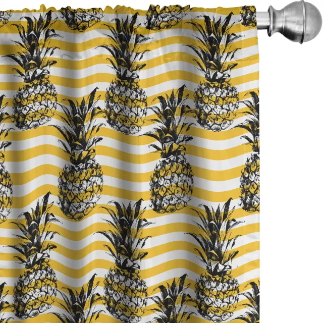 ABAKUHAUS Fruitgordijnen – 2-delig 75x175 cm – Ananas motief, Geel-Wit Aarde Geel Wit
