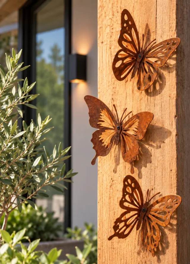 Metaal Decoraties Cortenstaal Vlinders Set van 3 – Metalen Tuindecoratie – Vlinder Decoratie voor Buiten Vlinders muur