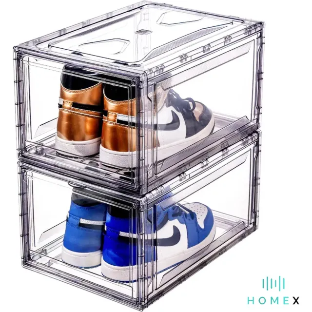 Homex Sneakerbox transparant - schoenendoos - stapelbaar - tot schoenmaat 49 - sneaker box - opbergsysteem - magnetische afsluiting - 4 Stuks