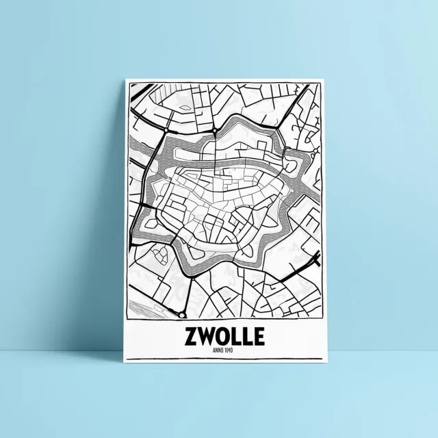 Pankra Plattegrond Zwolle - Tekening - A5 kaart - Stadskaart Wit