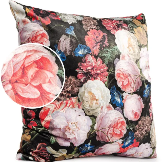 ANRO Rozen Zwart Sierkussen 50x50 cm - Velours - Inclusief vulling