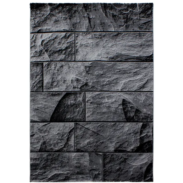 Ayyildiz Laagpolig vloerkleed, steenmotief, zwart, woonkamerkleed, jute achterkant, afmeting: 240 x 340 cm