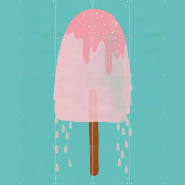 IXXI Yummy Ice Cream, Treechild & Various - 80 x 100 cm - Grote wanddecoratie en posters - Illustraties, Kleurrijk, Grafisch Ontwerp, Speels Roze / Blauw