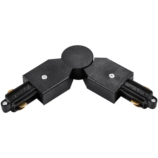Fantasia Track 1F L-connector in zwart voor railverlichting, verstelbare hoek verbindt twee raildelen.