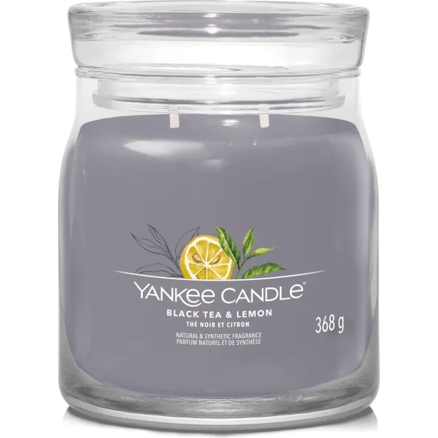 Yankee Candle Black Tea & Lemon Medium Geurkaars - 50 branduren - 2 lonten Grijs