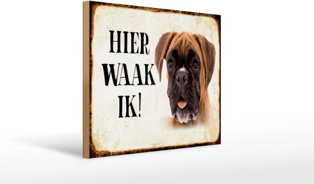 Femer Houten bordje van FEMER 40x30cm met tekst nederlands Hier Waak ik Boxer Hond Decoratie Zwart