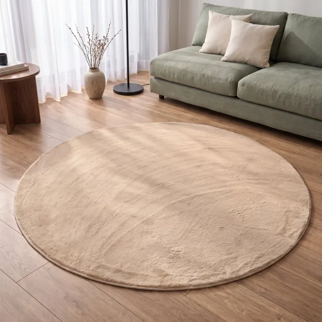 Tapiso Lumi Rond Vloerkleed Beige Zacht Antislip Wasbaar Slaapkamer Woonkamer Tapijt