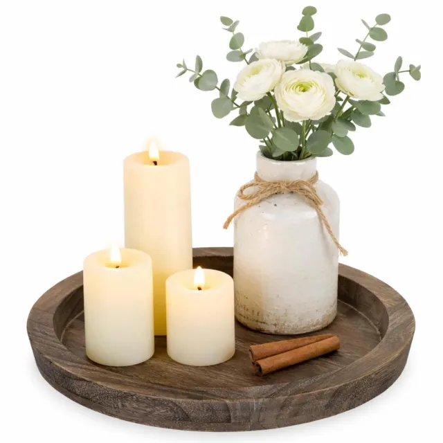 Famanu Houten kaarsenhouder met lade en ronde decoratieve kaarsenplaat voor tafeldecoratie Naturel
