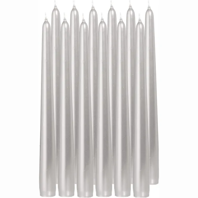 Trend Candles Dinerkaarsen/kandelaarkaarsen Cello - 12x stuks - zilver - 8 branduren - 25 cm