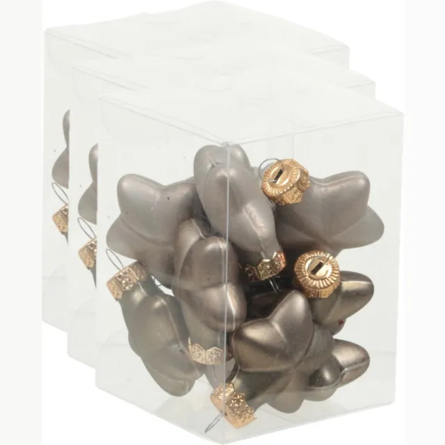 Othmar Decorations Kerstornamenten sterren - 36x stuks - grijs/bruin - 4 cm - glas - kerstversiering Multi