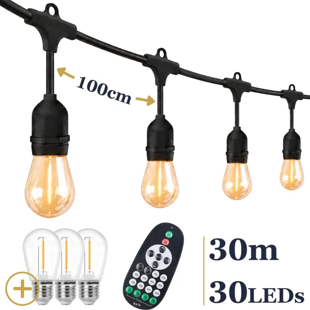 Odaily Lichtsnoer Buiten - 30 Meter - 30 LED Lampen - Warm Wit Licht - Dimbaar - Horecakwaliteit
