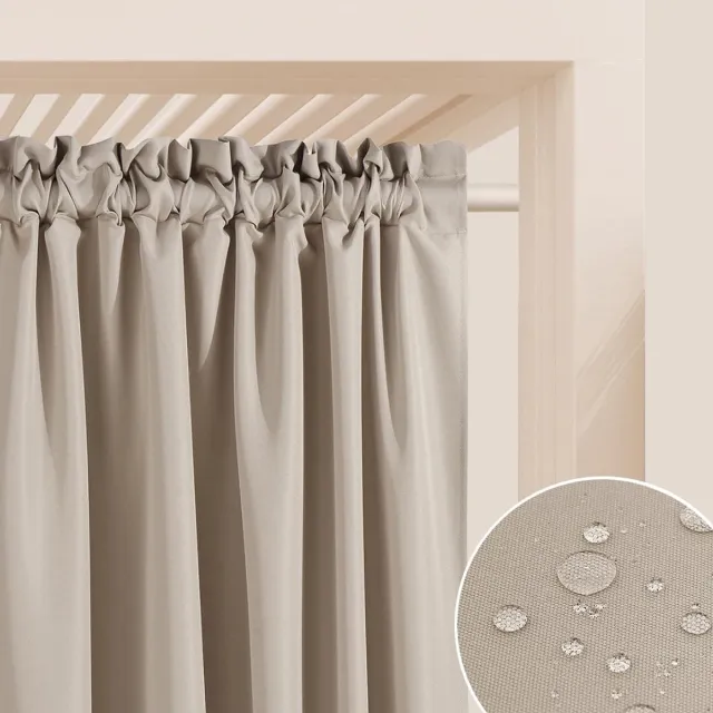 Unyqoos Waterdicht beige outdoorgordijn met plooiband voor terras of tuin Bruin