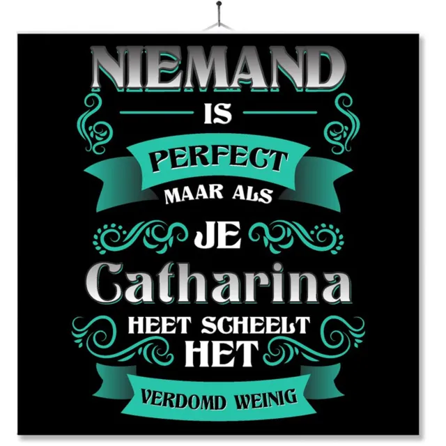 MC Living Tegel Met Opdruk | Kado | Cadeau | Niemand Is Perfect Maar Als Je Catherina Heet Scheelt Het Verdomd Weinig Multi-Color