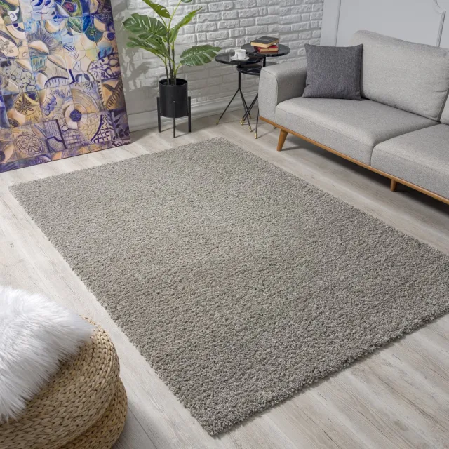 Muratap Loca Shaggy Vloerkleed – Modern Uni Effen – Lichtgrijs Hoogpolig & Zacht- 120x170 CM