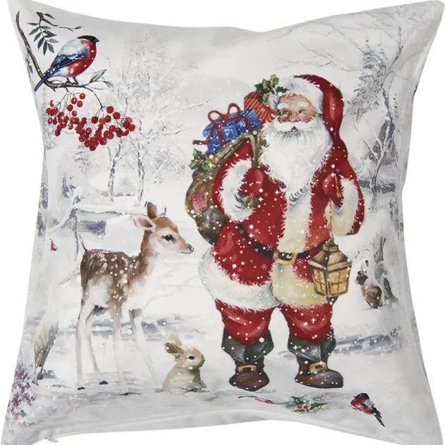 Clayre & Eef Kussenhoes 45x45 cm Wit Polyester Kerstman