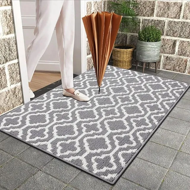 Karma Deurmat Binnen, 80 x 120cm Schoonloopmat Deurmat Antislip Entree Deurmat Wasbaar Slijtvast Vuilvangmat binnen en buiten, voor huisdeur, ingang, woonkamer wit - grijs
