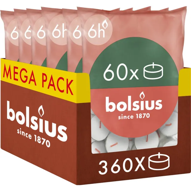 Bolsius 360 Waxinelichtjes - Theelichtjes - 6 uur - Wit - 6 - Grootverpakking