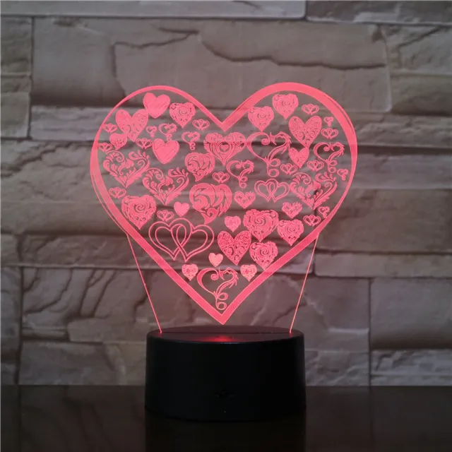 MC Living 3D Led Lamp Met Gravering - RGB 7 Kleuren - Hart Liefde