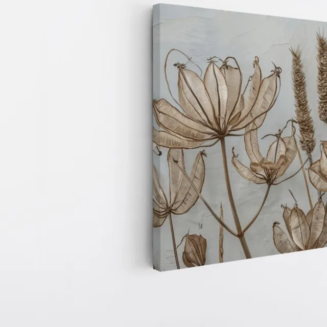 Saammp Canvas Schilderij - Bruine Bloemen - Abstract - Vintage - 30x30 - Foto op canvas - Wanddecoratie - Muurdecoratie Woonkamer - Kantoor Decoratie Multicolor