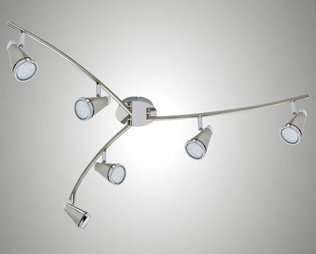 Trango 6-lichts plafondlamp 2992-62SD *CHARLIE* in nikkel mat & chroom incl. 6x 5 W 3-traps dimbaar GU10 LED lamp I plafondlamp - woonkamer lamp draaibaar en draaibaar 6-vlams nikkel mat
