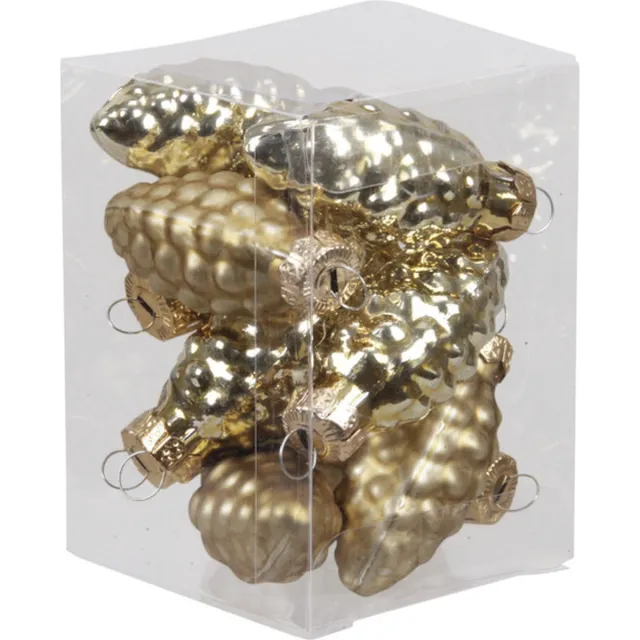 Othmar Decorations 12x Dennenappel kersthangers/kerstballen goud van glas - 6 cm - mat/glans - Kerstboomversiering Goudkleurig