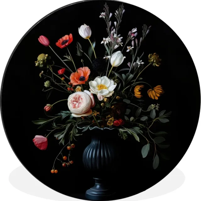WallCircle Wandcirkel - Muurcirkel - Bloemstuk - Vaas - Zwart - Aluminium - Dibond - 140x140 cm - Binnen en Buiten Boeket - Bloemen 3