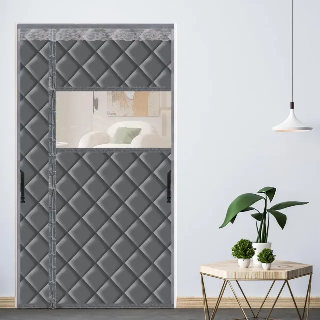 Famanu Thermisch isolerend gordijn, 120 x 220 cm, warmte- geluidsisolatie, magnetisch deurgordijn met raam, geschikt voor huisdieren en energiebesparing Grijs