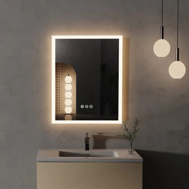 DHN Vierkante Badkamer spiegel met Led verlichting - Badkamer spiegel met Anti-Mist - Slimme Aanraak knop - Geheugenfunctie n.v.t.