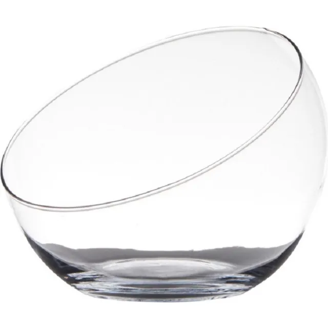 Hakbijl Glass Bolvaas schuine schaal - transparant - gerecycled glas - D20 x H17 cm - bloemen/takken