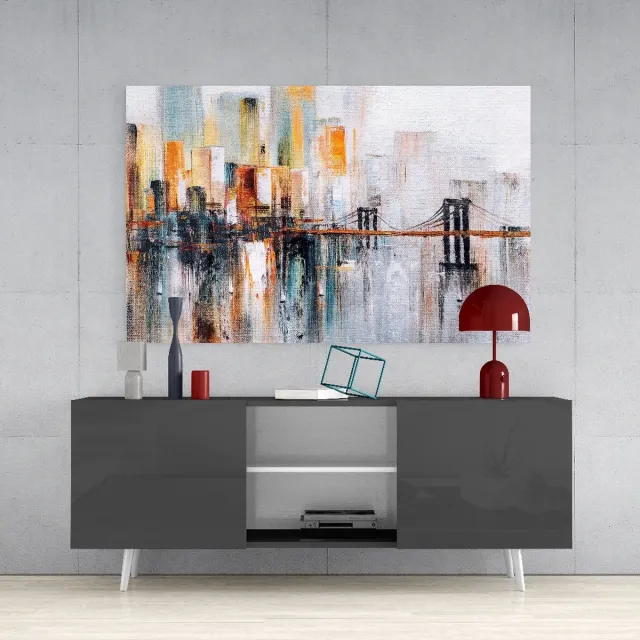Insigne Glazen Schilderijen - Stad Abstract - Glasschilderij - 72x46 cm - 4 mm Grijs