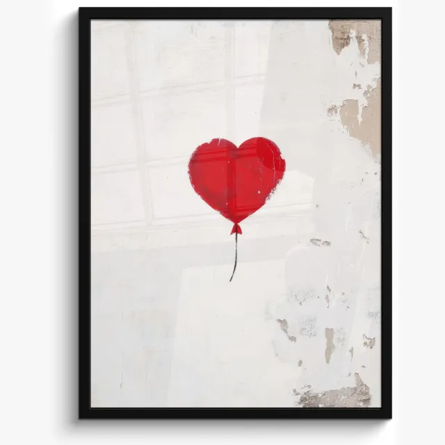 FrameYourWall Poster in lijst - Fotolijst 50x70 cm - Posters - Ballon - Rood - Hart - Posterlijst zwart - Decoratie - Wanddecoratie woonkamer - Muurdecoratie slaapkamer