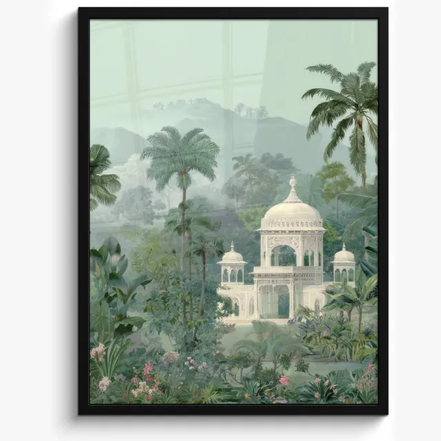 FrameYourWall Poster in lijst - Fotolijst 50x70 cm - Posters - Tropische tuin - Koepelgebouw - Bloemen - Posterlijst zwart - Decoratie - Wanddecoratie woonkamer - Muurdecoratie slaapkamer Tropisch - Tuin - Koepelgebouw