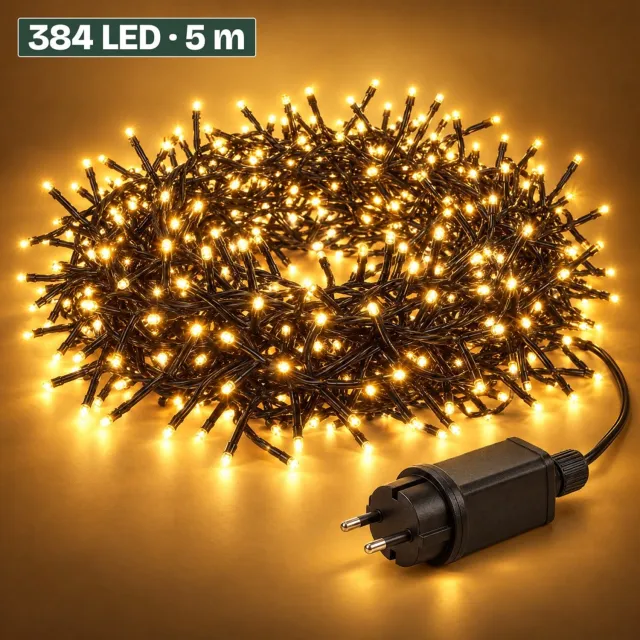 Levano Kerstboomverlichting 384 LED 4,9 m Extra Warm Wit - Kerstverlichting Binnen en Buiten - Clusterverlichting - Kerstlampjes - Kerstboom Lampjes - Kerstversiering - Kerstlichtjes - Treecluster - Sfeerverlichting - LED Lichtsnoer - Timer