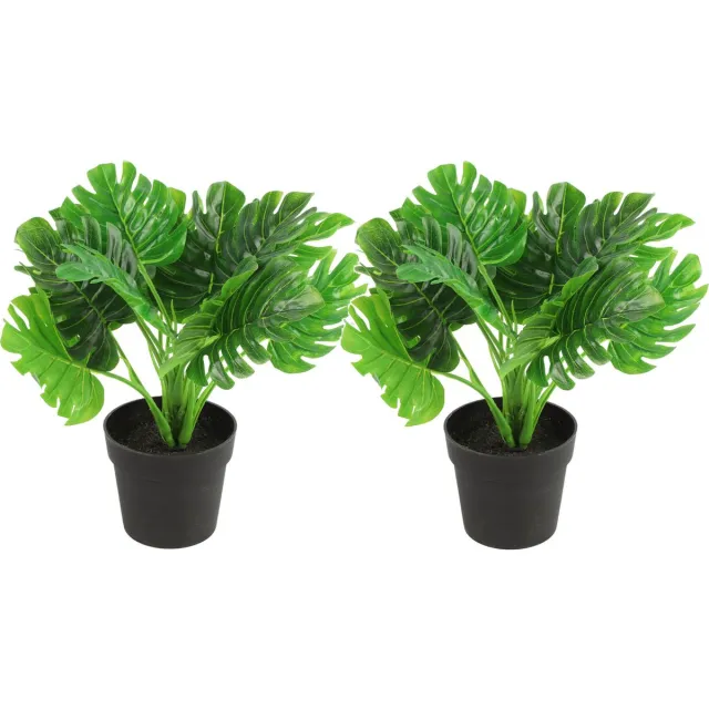 Countryfield Kunstplant Monstera plant in bloempot - 2x - Groen - 15 x 28 cm