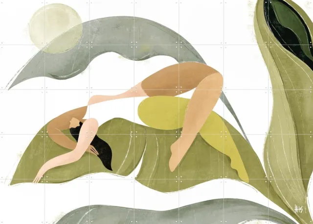 IXXI Banana Palms, Maggie Stephenson - 140 x 100 cm - Grote wanddecoratie en posters - Illustraties, Speels, Woonkamer, Slaapkamer, Bladeren Groen / Lichte tinten