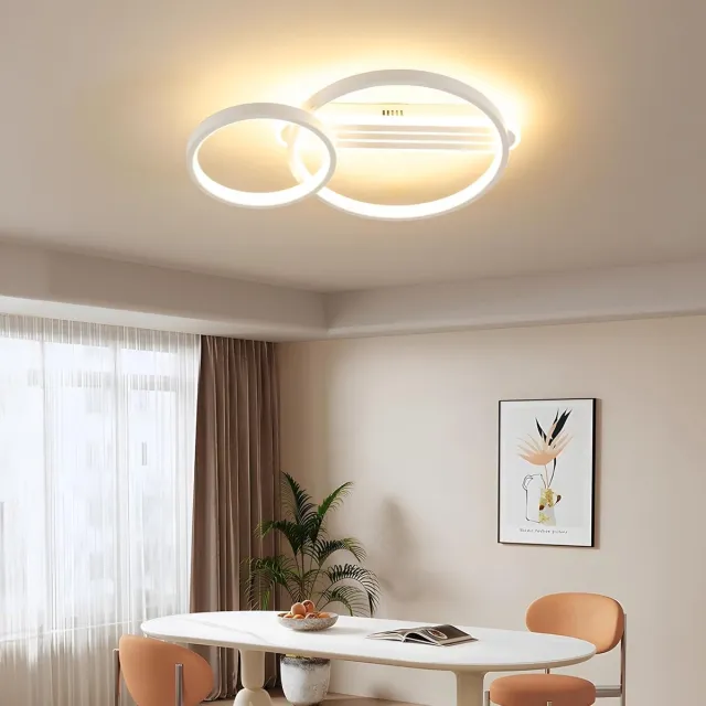 Amdelne LED Plafondlamp ‑ Roterende Dubbele Ringen ‑Wit ‑ 36W ‑ 3000K‑6500K ‑ 3600LM ‑ Dimbaar Met Afstandsbediening ‑ Moderne Plafonniere voor Woonkamer Slaapkamer