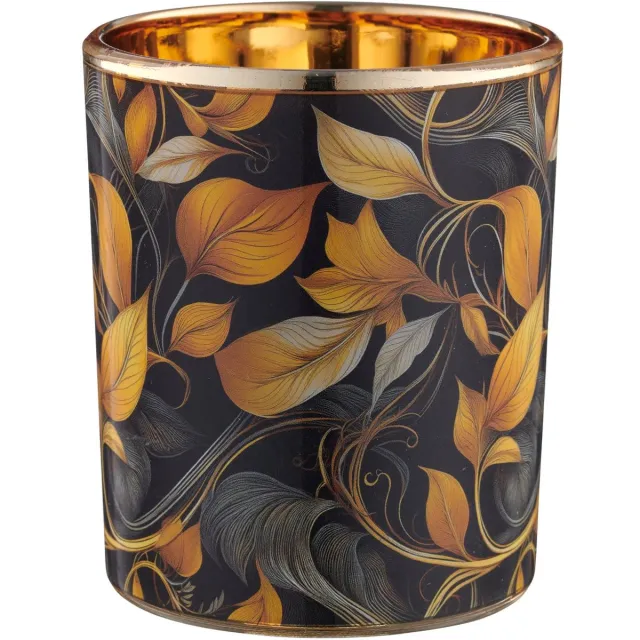 Gasper Lepuro Waxinelichthouder Oranje en Zwart Bloemmotief Ø 7 cm