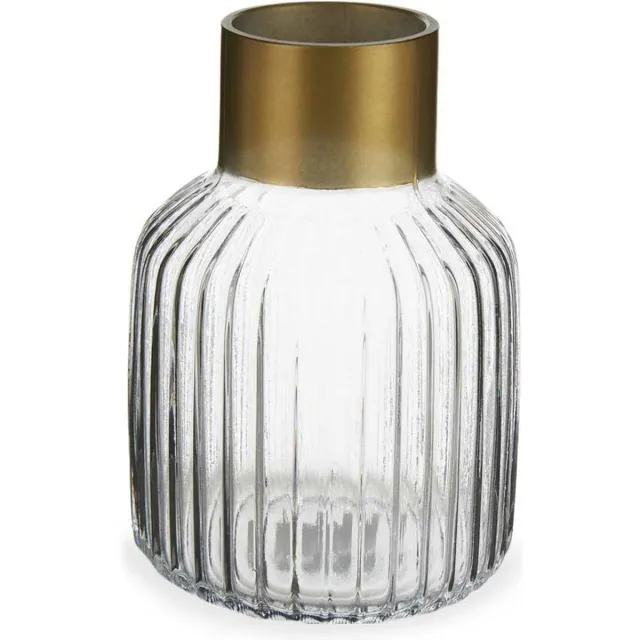 Giftdecor Bloemenvaas - decoratie glas - transparant/goud - 14x22 cm - vaas