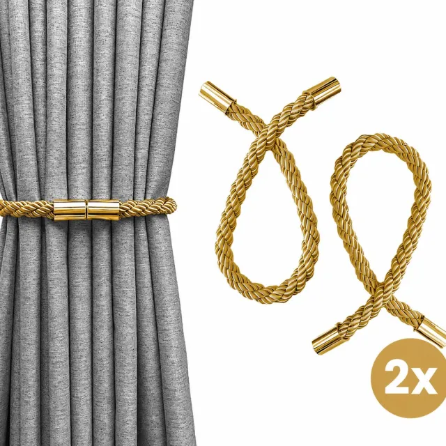 Home2go Gordijn Embrasse - Magneet Embrasse - raamdecoratieaccessoires - Gordijnhouder - Gordijn hanger - Gordijn Accessoires - Magnetisch Gordijnkoord - Goud 50 cm - 2 Stuks